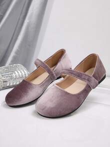Plus Size Casual Slip-On Double Strap Square Buckle Soft Bottom Loafers, Comfortable Flat Shoes, Versatile, Non-Slip, Women's Light Purple Velvet Shoes, Spring/Autumn - Pale Purple Velvet - View 6