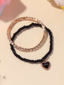 3pcs/Set Fashionable Minimalist Versatile Women's Quartz Watch With Round Dial, Casual Wear, Comes With Rhinestone Heart-Shaped Bracelet Set, Suitable For Vacation And Daily Wear