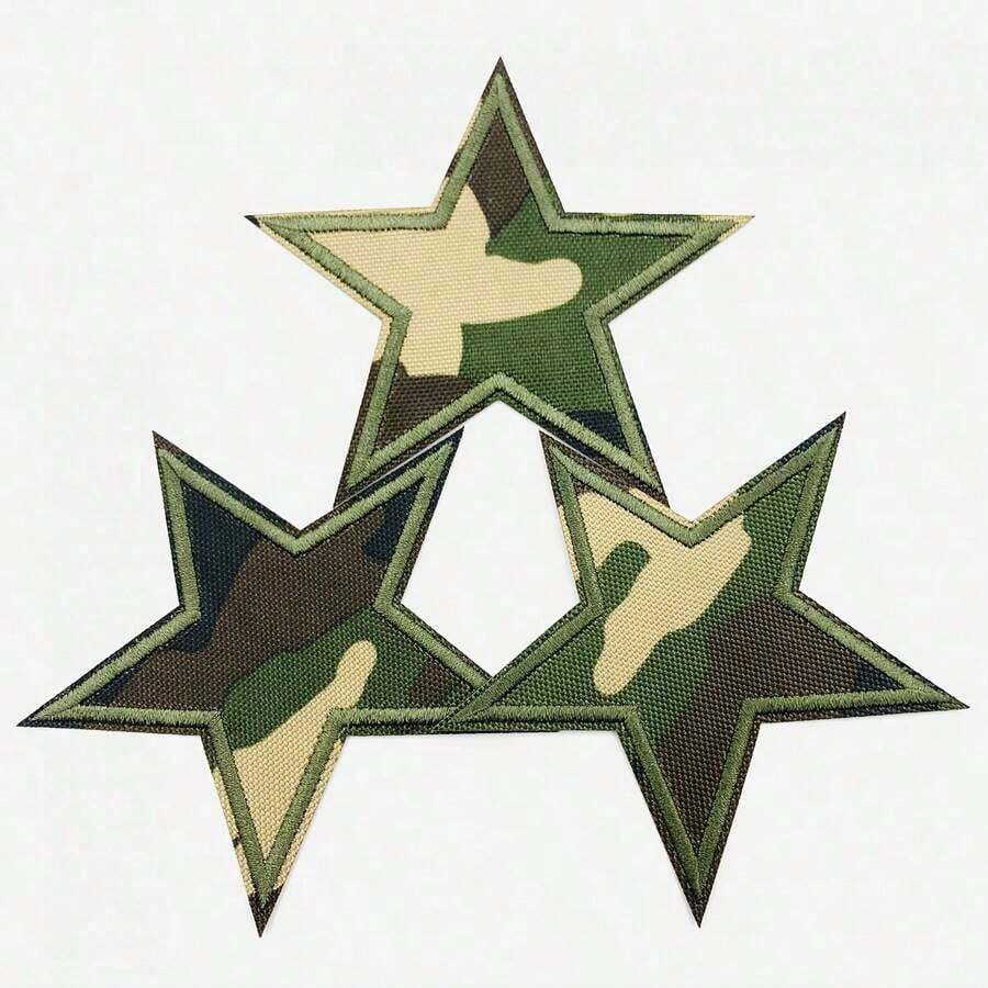3pcs Grassland Green Camouflage Five-Pointed Star Embroidered Patches, DIY Iron-On Camouflage Patches, Clothing Hat Backpack Handbag Decoration Accessories Valentine's Day Valentine's Day Iron On Patches - 3 件商品 - 查看 1