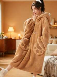 Women's Ultra Soft Ruffle Ankle-Length Fleece Robe Thickened Ruffle Trim Fashion Sleepwear Robes With Side Pockets, Soft Warm Long Bathrobe, Plush Spa Robes Lounge Robe House Coats Sleepwear With Pockets - Multicolor - View 3