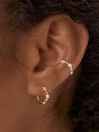 1件装 925纯银橄榄绿锆石耳环，女士/女孩适用