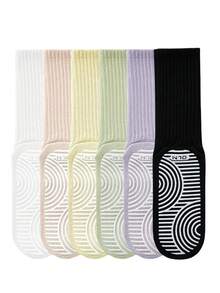 3 Pairs Women's Sports & Yoga Mid-Calf Socks, Non-Slip Long Socks With Grip For Women, Suitable For Ballet, Dance And Workout - Multicolor - View 2