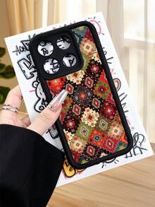 1 pieza funda de teléfono con diseño geométrico retro en tonos cálidos y detalles artesanales, estilo cultural y festivo ideal para amantes del arte tradicional y lo distintivo, TPU suave, protección completa antiimpacto y antideslizante, compatible con iPhone17 ProMax/16/15/14/13/12/11/Plus/Pro/ProMax, compatible con Galaxy A34/A35/A54/A55, Galaxy S20/S21/S22/S23/S24/S25 Ultra/Plus, compatible con Galaxy/Redmi/Honor/OPPO/ViVo - Burdeos - Ver 4