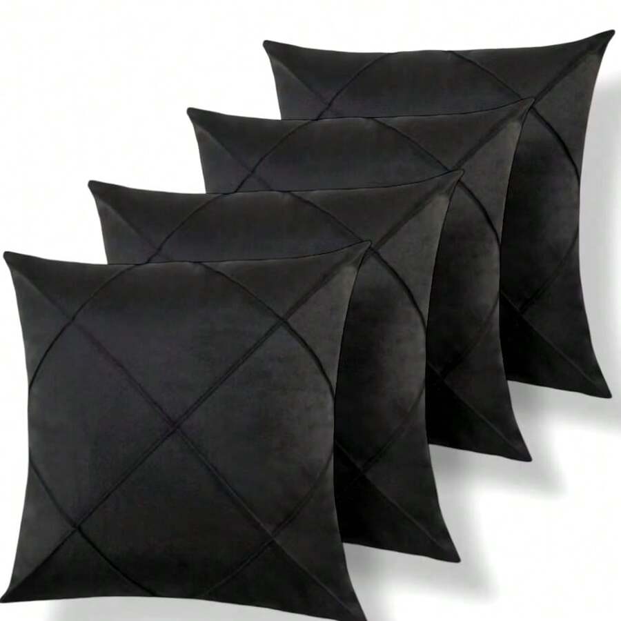 Set Of 4 And 2 Draped Suede Cushion Covers 44x44cm Decoration - Black - View 1