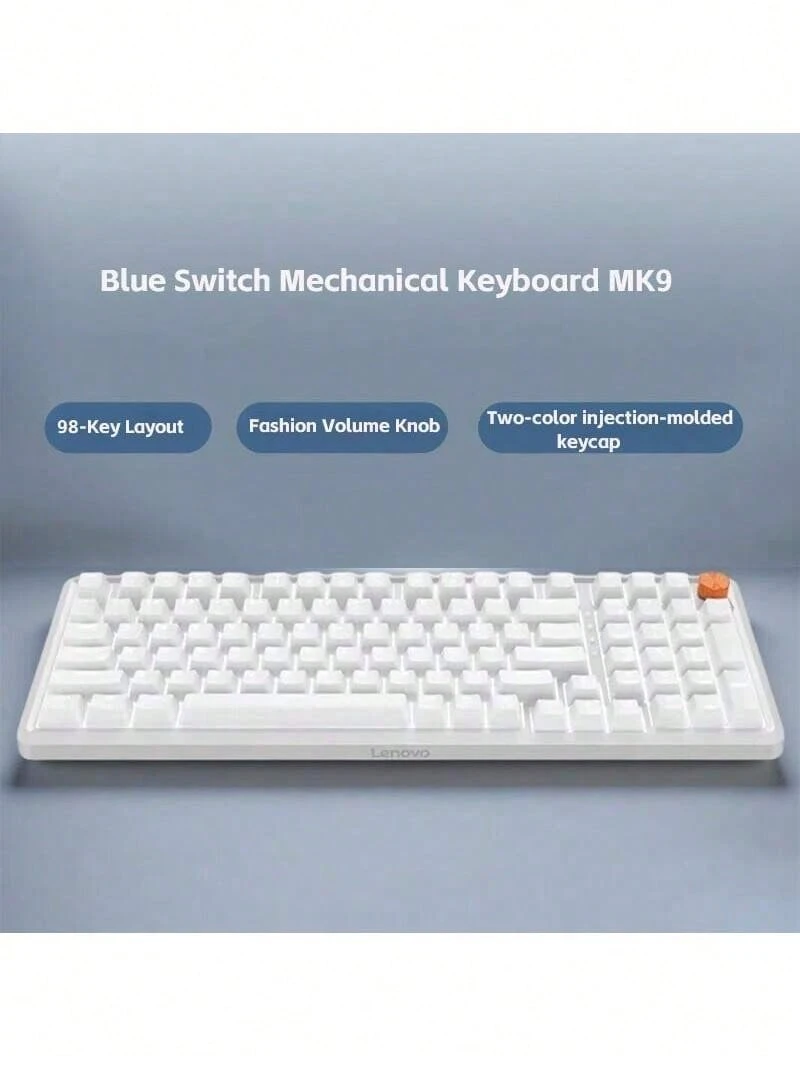 Lenovo Bàn phím cơ MK9 98 phím, thiết kế tiện dụng, cảm giác tuyến tính, hỗ trợ N phím, tương thích với máy tính xách tay và máy tính để bàn, bàn phím có dây dành cho công việc văn phòng và chơi game. - Hoa anh đào trắng (Trục xanh) - Xem 1