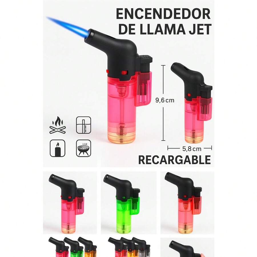 1 encendedor de soplete Rellenable, uso fácil y práctico para cocinar, hornear, hacer manualidades, acampar y hacer barbacoas. - Multicolor - Ver 1