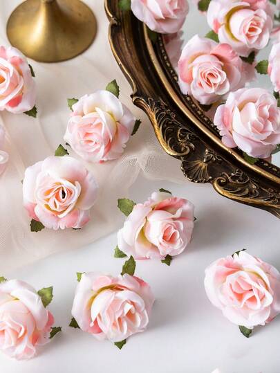 MEHELANY 50pcs/Pack Loose Fake Pink Rose Heads, Lifelike Texture, 1.57 Inch Small Artificial Silk Rose Decor Crafts, Suitable For Wedding Centerpieces, Bridal Shower Gifts, Home Decor, DIY Wedding Wreaths, Weddings, Birthday Cake Decorations, DIY Flower Walls, Photo Album & Frame Decorations