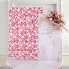 Pinkish-White 3D Flower Wall Backdrop  Wedding Rose Floral Wall Backdrop For Bridal Shower Birthday Party Wedding Rose Floral Photo Background Valentines Decorations - Hồng - Xem 3