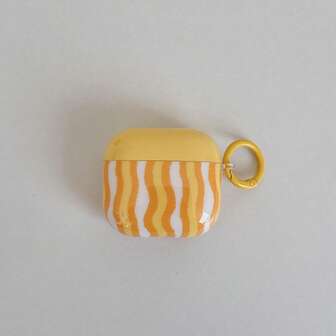 1pc Dual-Tone Soft Shell Wave Striped Shockproof Earphone Case + Carabiner Clip Compatible With Apple 1st/2nd/3rd/Pro/Pro 2nd Generation Protective Cover, Creative Design