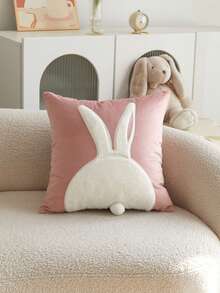 1个3D刺绣兔子毛绒抱枕套，适用于客厅、卧室、派对等各种场合，四季皆宜