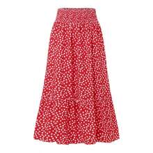Falda bohemia floral cruzada estampada de gasa con volantes, falda casual femenina estilo playa, Rojo -, S - inicial - Ver 1
