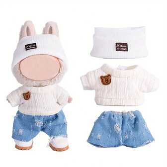 Doll Clothes Outfit Suitable For 17cm Pendant Keychain Doll Plush Doll, Cute Sweater Set Doll Accessories In Brown, Pink, White