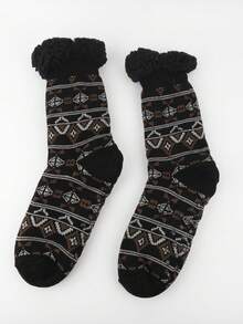 1 Pair Of Men's And Women's Autumn And Winter Slippers Socks, Men's Floor Socks, Men's Mid Leg Socks, Men's Calf Socks, Good Anti Slip Performance, Strong Grip, Preferred Fabric, Warm Plush, Warm Sheepskin Lining, Suitable For Family Gatherings/Home Relaxation, Can Be Used As Gifts For Valentine's Day/Christmas/Thanksgiving And Other Holidays - Multicolor - View 8