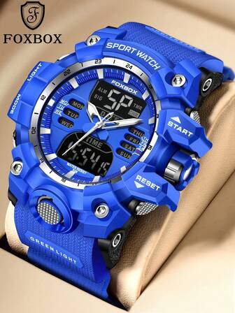  Foxbox Youth Fashion Watch Casual Everyday Wristwatch Water-Resistant Luminous Digital Watch Quartz Watch With Date Window Teen Watch