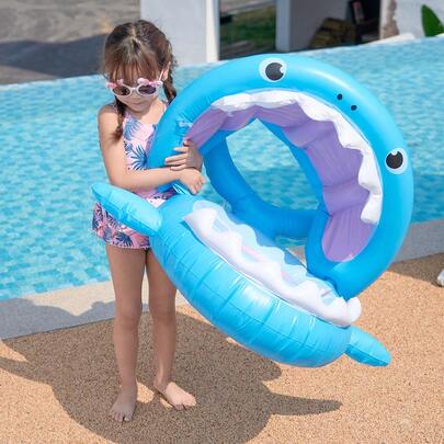 1PC Cute Shark Inflatable Sunshade Seat Ring, A Summer Essential Underarm Ring, Suitable For Body Weight Under 30KG, Outdoor Seat, Beach Accessory, Stylish Sun Umbrella, Cute Inflatable Toy, Portable Seat Ring, Easy To Inflate, Summer Chair Accessory, Beach Lovers.