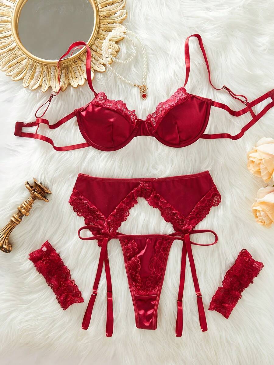 weiweihu Satin Sexy Bow Simple Sexy Underwear,Lenceria Para Mujer,Lingerie For Women>Set,Lingerie Sets For Women ,Christmas Outfit Women,Sexy Lingerie,Lingerie Sexy,Christmas Outfit Women>Lingerie,Lingerie For Women Seductive Nasty Kinky - Màu Đỏ Sâu - Xem 1