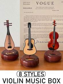 1个新款旋转小提琴音乐盒，鲁特琴造型创意家居装饰，小型乐器礼品八角形上弦音乐盒，生日礼物，圣诞礼物，圣诞装饰，圣诞礼物，送给她的礼物 - 樂器造型音樂盒擺飾 - 查看 1
