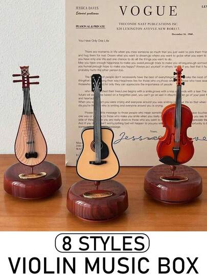 1个新款旋转小提琴音乐盒，鲁特琴造型创意家居装饰，小型乐器礼品八角形上弦音乐盒，生日礼物，圣诞礼物，圣诞装饰，圣诞礼物，送给她的礼物