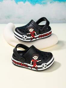 1 par de zapatos deportivos transpirables tipo slip-on para niños, sandalias planas de punta cerrada suaves y amigables con la piel para uso diario al aire libre - Negro - Ver 2