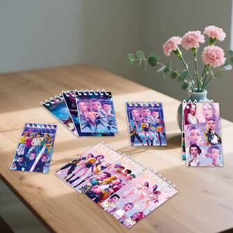 10 piezas Cuaderno espiral de decoración de fiesta de suministros de recuerdo de chicas cazadoras de demonios Kpop, adecuado para escribir diarios, portátil, compacto, perfecto como regalo de cumpleaños (estilo aleatorio)