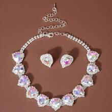 New Women's Necklace Set, Heart-Shaped Necklace, Versatile Bridal Dress, Red Stud Earrings - 綠色 - 查看 2