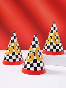 6顶赛车主题生日派对帽，“Let's Go Racing”纸质派对帽，适合赛车主题生日派对装饰，赛车旗图案派对锥形帽，赛车主题男孩生日派对装饰，性别揭晓派对用品，赛车运动主题生日派对装饰，赛车主题生日拍照道具，赛车主题生日派对小礼物 - 賽車主題 - 查看 8