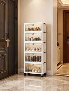 1个（38厘米-58厘米宽）可折叠塑料储物柜，可折叠衣柜收纳盒，便携式家用衣柜，客厅玩具柜，零食柜，厨房落地架，圣诞节和万圣节礼物，浴室纸巾收纳盒，卧室储物架，可折叠鞋架 - 無色 - 查看 11