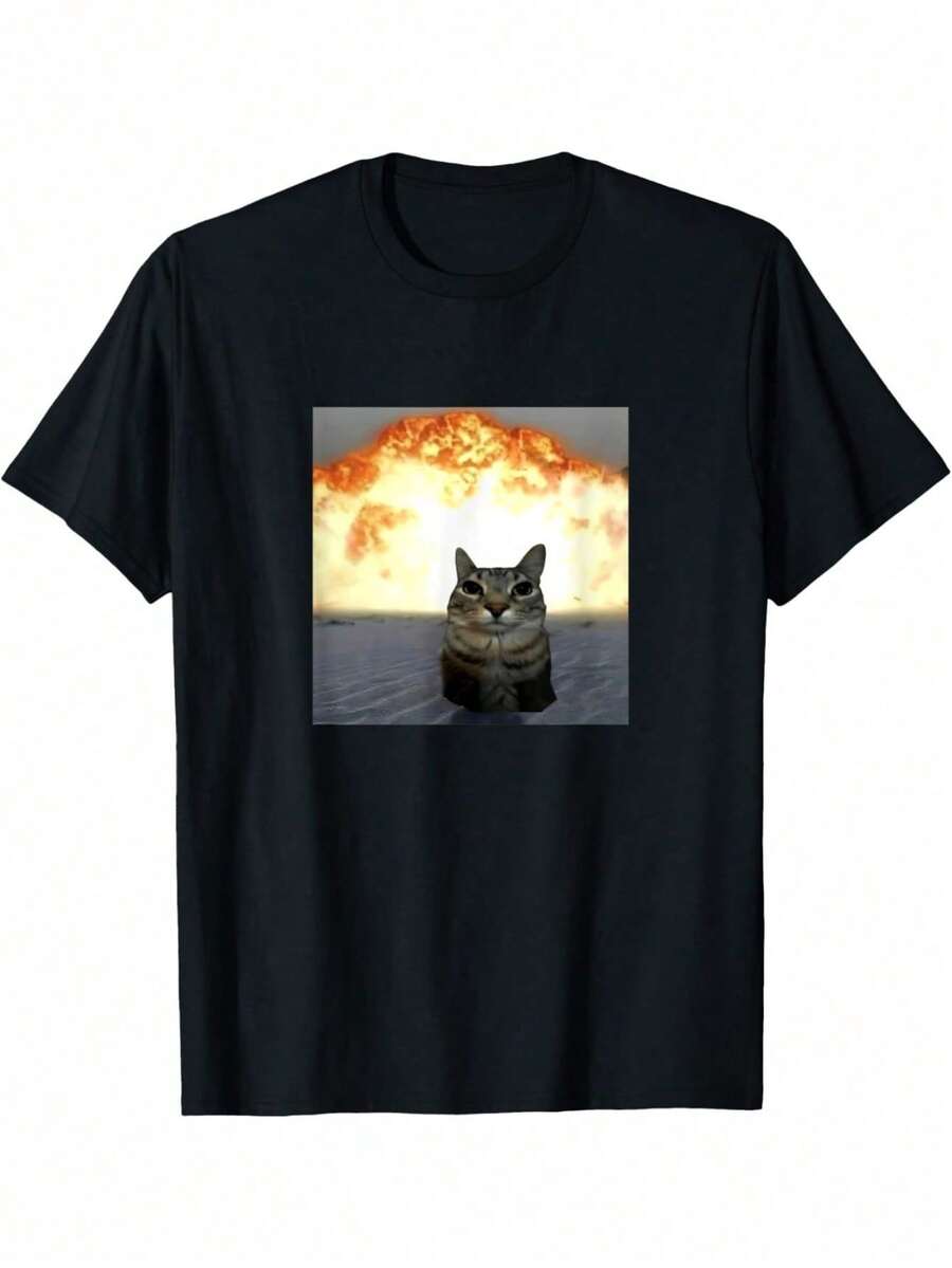 Funny And Explosive Cat T-Shirt - Black - View 1