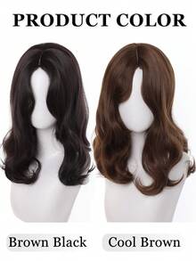16 Inch Long Curly Wavy Wigs With Curtain Bangs, Adorable Short Hairstyle Natural Looking Heat Resistant Synthetic Wig Daily Party Use - Multicolor - View 10