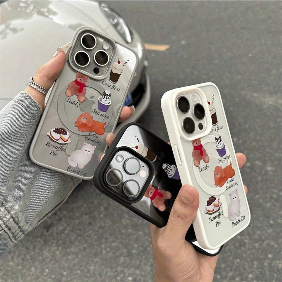 Funda de teléfono magnética de color macaron creativa y linda para mascotas, adecuada para 16/ 16pro/ 16promax/ 16plus/ 15/ 15pro/ 15promax/ 15plus/ 14/ 14pro/ 14promax/ 14plus/ 13/ 3pro/ 13promax/ 12/ 12pro/ 12promax/ 11/ 11pro/ 11promax - Negro - Ver 1