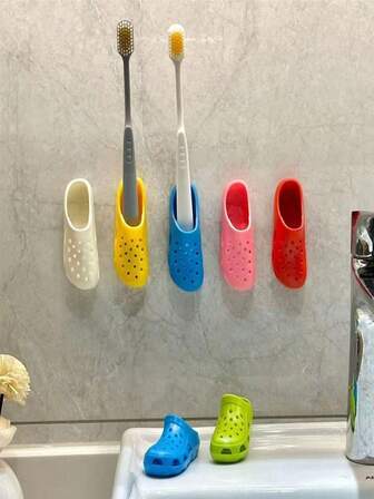 1 par de organizador de cepillo de dientes en forma de zapatilla divertida, organizador de cepillo de dientes montado en la pared sin perforación, soporte para bolígrafo, adecuado para almacenamiento en el baño, la cocina o el escritorio