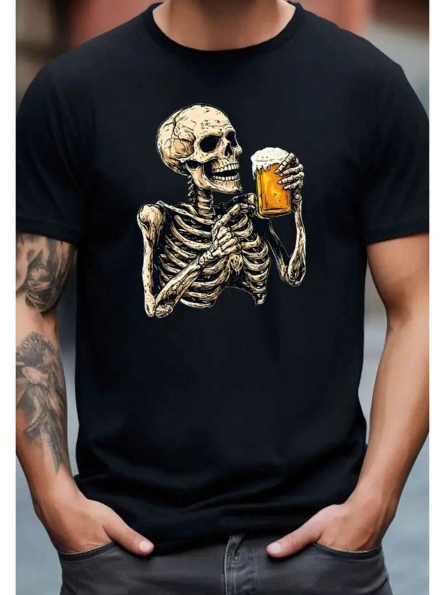 Men's Skull Beer T-Shirt - Stylish - Premium Quality - Excellent Quality - 黑色 - 查看 1