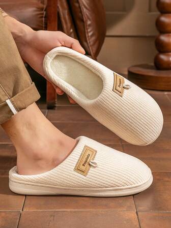  Pmoiste 女士针织记忆棉条纹家居拖鞋，防滑柔软简约情侣室内拖鞋，冬季舒适花园白色