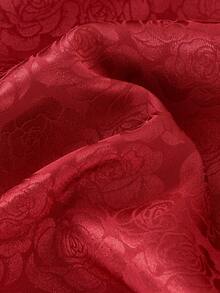 Vihyde 1pc Tween Girl Wine Red Floral Trim Collar 3/4 Sleeve Slit Jacquard Dress - Burgundy - View 9