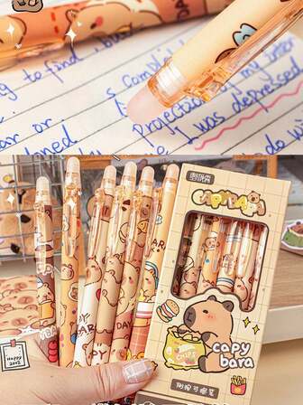 Capybara Exquisite Cute Cartoon Thermal Erasable Gel Pen, Office Learning Writing Gift Box Pen, Student Stationery Small Prize, Daily Calligraphy Writing Smooth Quick-Drying ST Pen Head Can Erase Gel Pen Back To School, Large-Capacity Multi-Layer Pencil Case, Back To School Supplies School Essentials Perfect For Student And Christmas Gifts