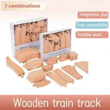 1盒木制火车轨道套装，儿童木制火车轨道，扩展包内含木制房屋和树木，木制火车轨道配件 - 激发创造力，木制火车轨道扩展包，适合3-7岁男孩女孩的生日礼物 - wooden toy - 查看 8