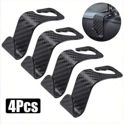 4pcs Universal Carbon Fiber Pattern Car Seat Headrest Hooks Storage Racks, Suitable For Car Interior Accessories