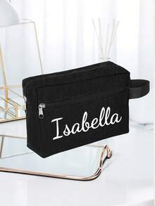1pc Personalized Toiletry Bag, Customizable Name, Foldable Lightweight Travel Makeup Bag For Men, Made Of Polyester, With Top Handle And High-Quality Zipper, Ideal For Basic Grooming And Shaving Essentials, Long-Lasting, Travel Essential Storage Bag, Great Gift For Her, Girlfriend, Boyfriend, Friends ,Holiday Essential - Multicolor - View 6