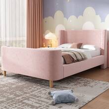 Upholstered Children's Bed, Single Bed, Cosmic Pattern Sleigh Bed, 90 X 200 Cm, For Boys And Girls, Pink, Velvet (Mattress Not Included) - Pink + Velvet - View 8