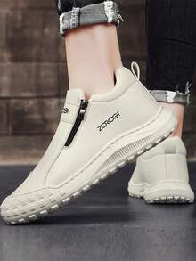 男士休闲运动鞋，户外皮鞋，时尚拉链低帮踝靴，防水一脚蹬乐福鞋，防滑运动鞋 - 米色 - 查看 4