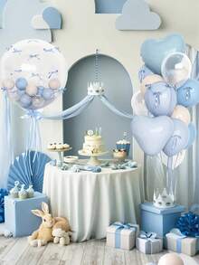 1/34件套浅蓝色和米色气球派对装饰套装，包含心形和圆形乳胶气球，适用于氦气充气派对、婚礼、生日 - 柔和的蓝色和米色派对用品（不含氦气） - 彩色 - 查看 3