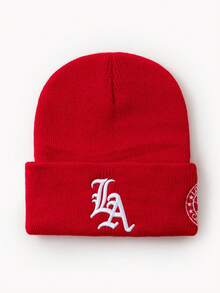 1顶男女通用时尚可变形A字Logo刺绣针织帽，适合秋冬季日常佩戴保暖