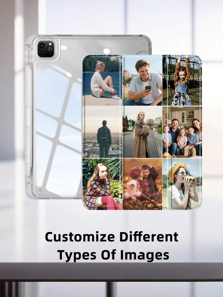 1pc Customizable 9-Grid Acrylic Photo Frame Tablet Case, Suitable For IPad, TPU Soft Edge Protection, Built-In Pen Slot, 3-Fold Stand, Magnetic Sleep/Wake, Minimalist/Elegant/Creative/Personalized Flip Tablet Case, 3-Fold Tablet Case - Multicolor - View 1