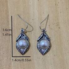 1 对波西米亚复古雕花图案仿珍珠吊坠耳环，适合女性休闲日常佩戴和送礼 - 古銀色 02 - 查看 4