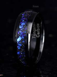 Starry Sky Series Nebula Space Black Tungsten Steel Ring 8mm Wide Band With Purple Synthetic Opal Inlay | Gunmetal Finish | Engagement & Anniversary Gift For Men | Durable And Stylish Wedding Accessory, Best For Christmas - Multicolor - View 6