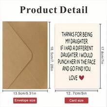 1 Pc Funny Creative Card For Daughter Featuring Heartfelt Design Premium Paper Perfect For Daughter Family Ideal For Birthday Thank You Christmas All Celebrations Includes Invitation And Envelope - Multicolor - View 5