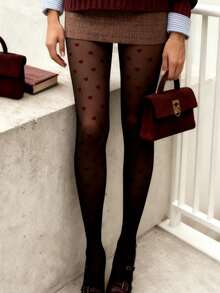 1双200克薄丝袜，女士红色爱心印花春秋长筒袜打底裤，性感半透明连裤袜，女士打底裤，大码打底裤，秋冬加厚保暖打底裤和连裤袜，情人节/商务打底裤（适合-5-25℃） - 黑色 - 查看 2