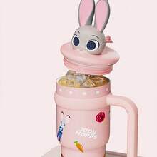 Miniso Zootopia Judy & Nick Doll Insulated Straw Tumbler 304 Stainless Steel Material 3D Doll Lid & Handle Design Commute Office Home Insulated Water Cup (ZG Version)(1 PC) - Pink - View 2