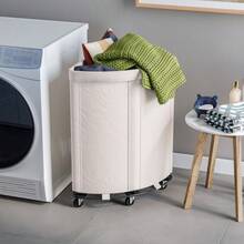Seville Classics Heavy-Duty Rolling Corner Hamper - 自然白 - 查看 11