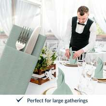 PAW - Sage Linen Feel Napkins With Built-In Flatware Pocket, Airlaid Paper Pre-Folded Napkins For Silverware, Wedding Party, Dinner, Birthday, Gatherings, Monocolor Light Green, 50 Count,Flatwpkins,LightGreen - 淺綠色 - 查看 6
